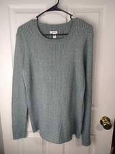 Nine West Sweater Womens XXL Gray Glitter Crew Neck Knit Long Sleeve Office/Part