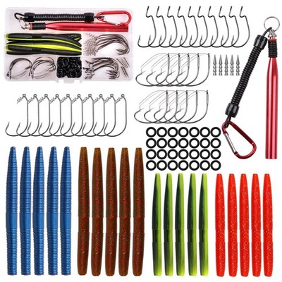 116pcs Wacky Worm Lure Kit for Bass Trout