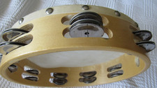 Hand held 10X2.5-Wooden Tambourine Percussion Drum Metals jingle zills-torn drum