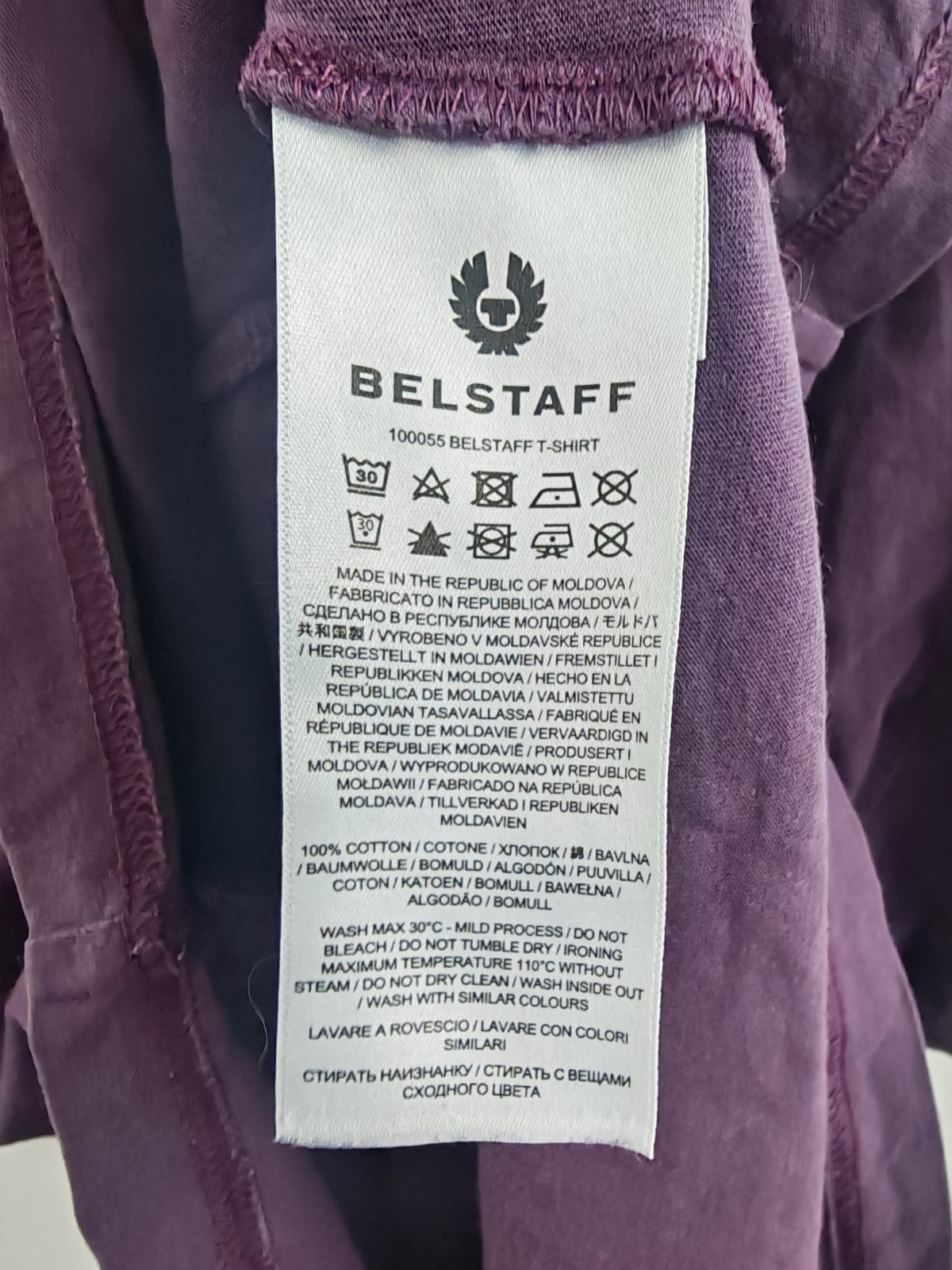 Belstaff Short Sleeve T-Shirt Purple Men's Size M Medium Logo Crew Neck Cotton image 5