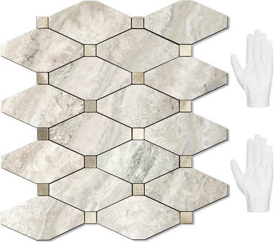 STICKGOO 10 Sheets Peel and Stick Backsplash, Beige Marble Look Stick on Mosaic 