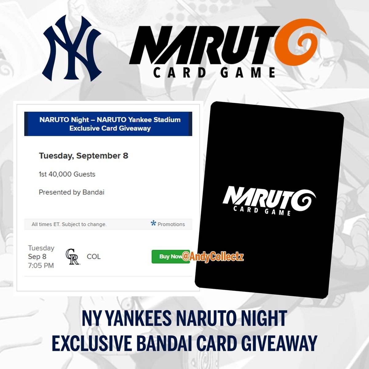 Pre-sale 9/8 Naruto X Yankees TCG Promotional Card (1x) - Bandais X New TCG