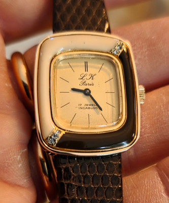 L K PARIS watch swiss made DECO' FROM 80' goldfilled + bakelite + diamonds.