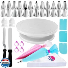 Riccle 88 pcs Cake Decorating Kit with Cake Turntable - Includes 50 Disposabl