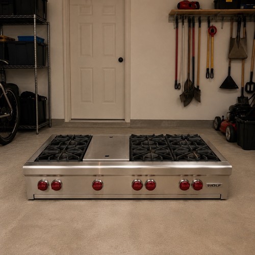 Wolf 48 Inch Gas Rangetop 6 Burners Infrared Charbroiler Stainless Steel RT486C