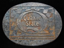 OF11117 VINTAGE 1970s  QUAKER STATE  MOTOR OIL COMPANY BRASSTONE BELT BUCKLE