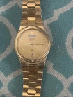 Vintage Seiko SQ Watch 33mm Gold Dial Full Day Date Stainless Steel New Battery