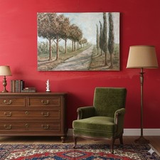 quadro dipinto grande a olio su tela paesaggio montano montagna in stile antico