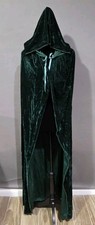 Halloween Hooded Green Velvet Cloak Vampire Witch Costume Long Cape for Adult