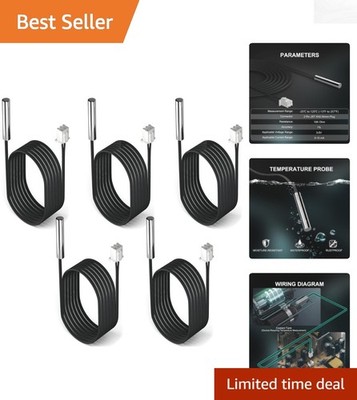 Professional 10K NTC Stainless Steel Temperature Probes - 5pcs, 1m Length