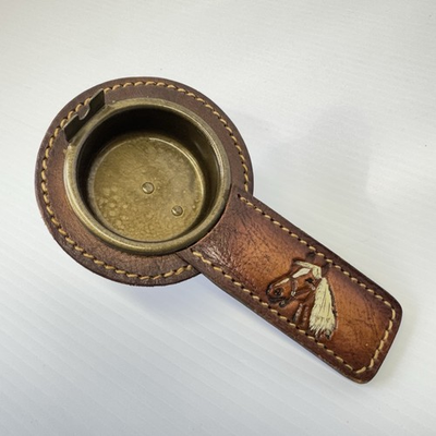 #ad VTG Ex Cell Metal Products Portable Clip On Ashtray Leather Horse Equestrian $88.83