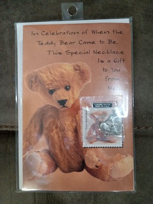 USPS Commemorative Teddy Bear Card Stamp And Pendant Necklace 18'' NEW