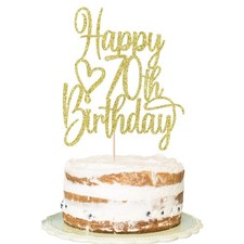 Gold Glitter Happy 70th Birthday Cake Topper Gold 70th