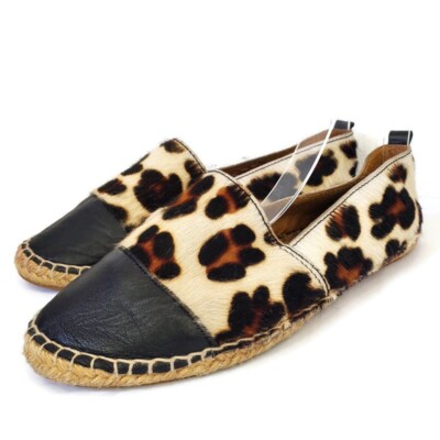Bata Shoes Leopard Calf Hair Leather Espadrille Slip On Comfort Shoes Size 40 EU