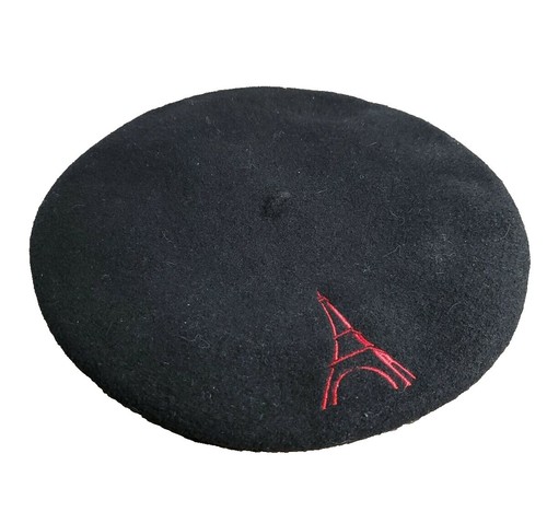 Laulhère Paris Red Beret France pure merino wool black 