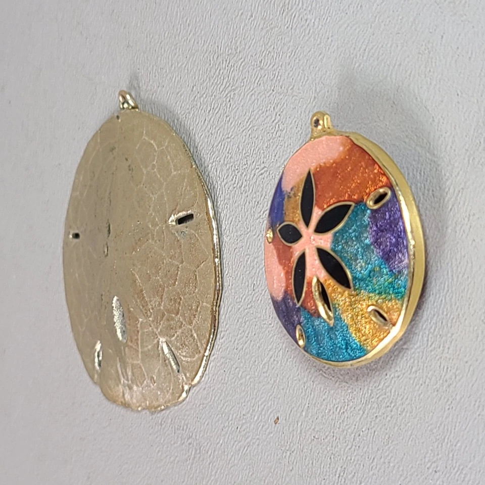 Lote de pingente de dólar de areia (2) esmalte multicolorido tom dourado - Imagem 3 de 4