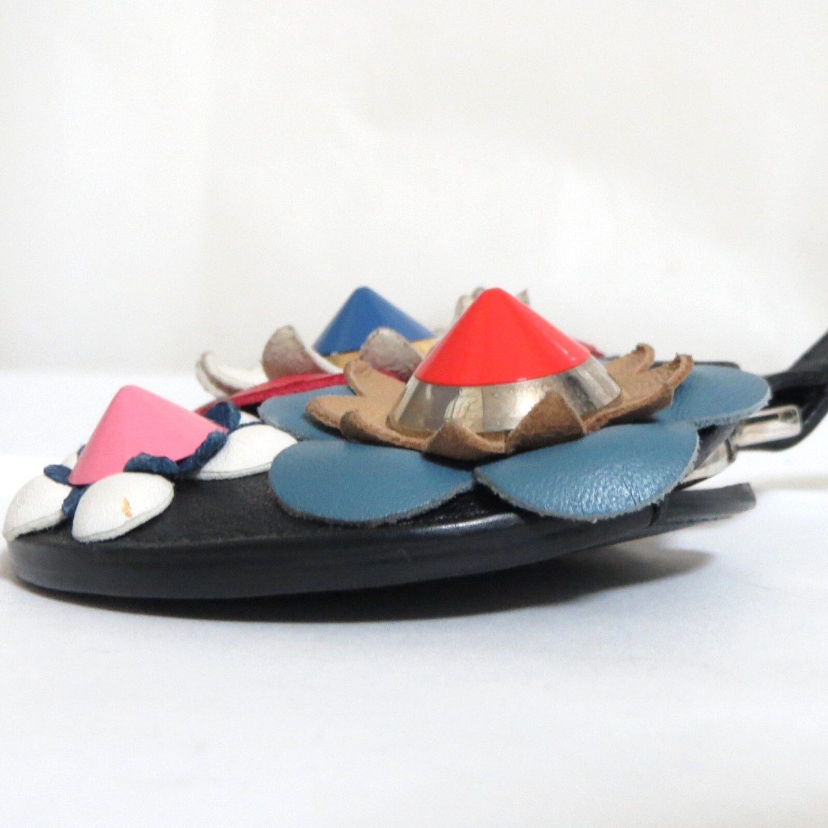 Authentic FENDI Compact Mirror Key Ring Bag Charm Flower Pattern