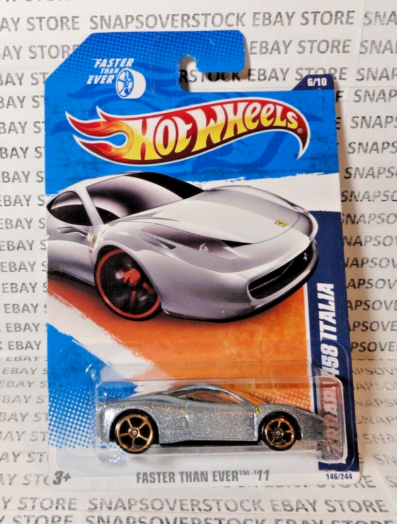 2011 HOT WHEELS SILVER FERRARI 458 ITALIA, FASTER THAN EVER '11