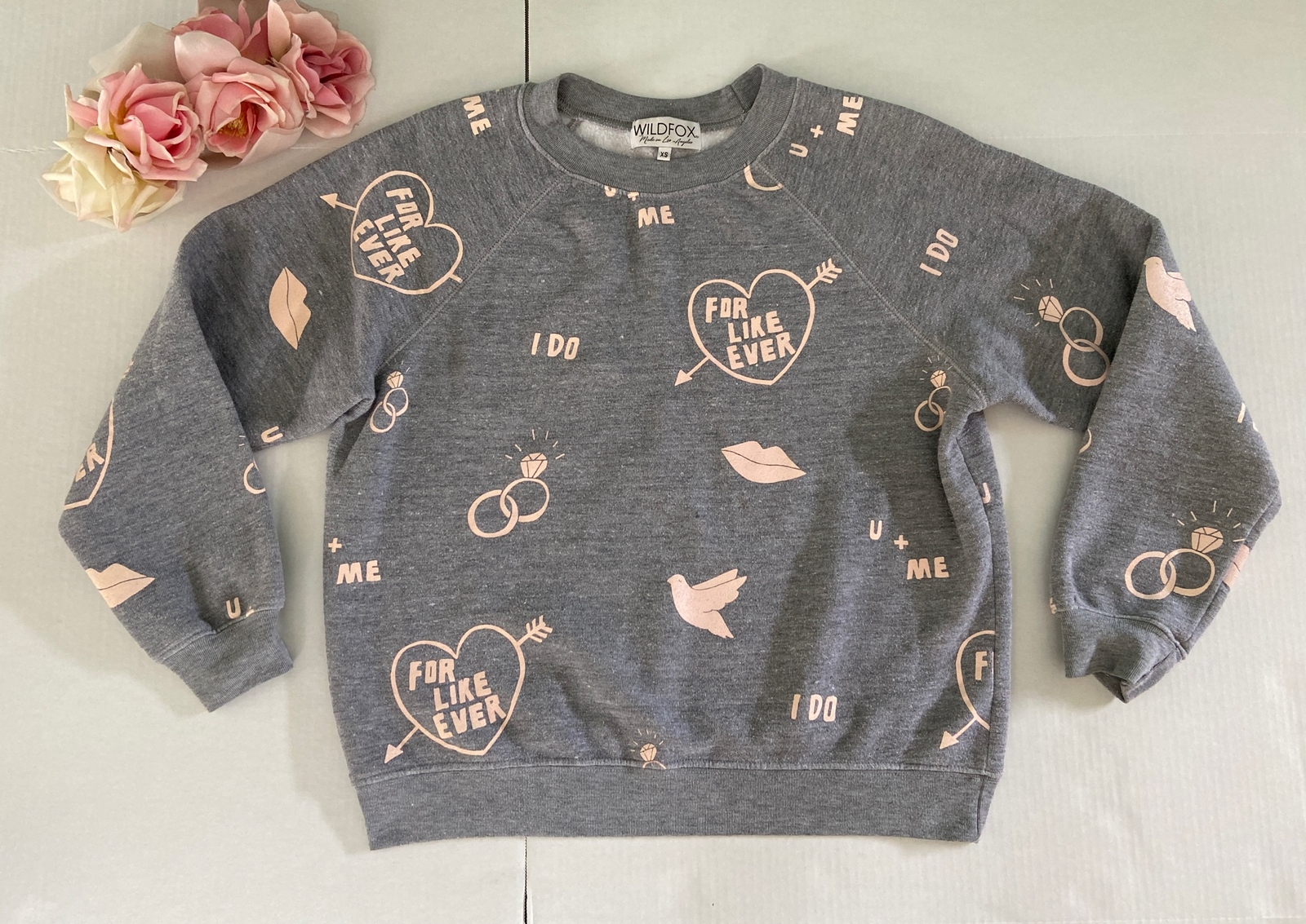 Wildfox Gray Sweatshirt Pants Jogger Set I Do Wedding Engagement Womens SZ XS image 2
