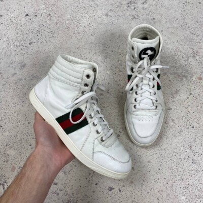 GUCCI Coda Guccissima White Leather High-Top Sneakers 221825 Size
