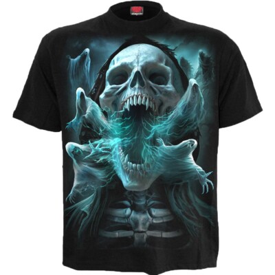 Spiral Direct Ghost Skull T-Shirt Death Metal Skull Souls Dark Ghost Top Tee