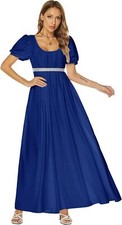 Vintage Ball Gown Ruffle Puff Sleeve Women Victorian Tea Gown Dress Satin Sash 