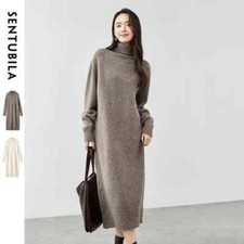 Sweater Dresses Women Winter Long Sleeve Wool Blend Knitted Dress Female 