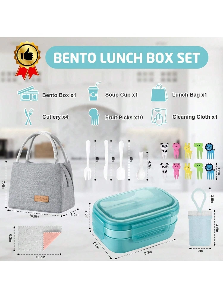 Bento Box Adult Lunch Box, Leak-proof Lunch Box with Lunch Bag