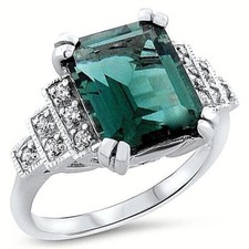DECO ANTIQUE STYLE 925 STERLING SILVER SIM EMERALD ANNIVERSARY RING     730