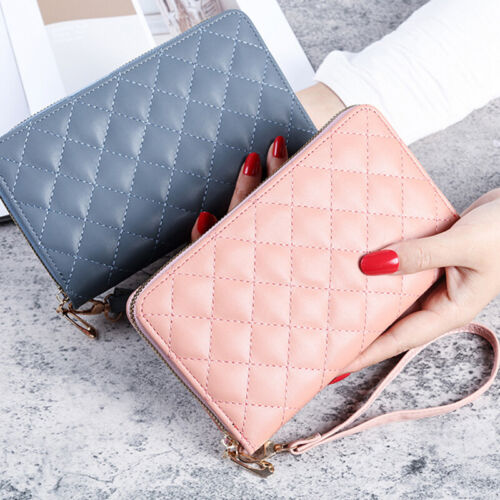 Women's Creative Long PU Leather Wallet Fashion Retro Rhombus Mobile Phone Bag - Picture 1 of 19