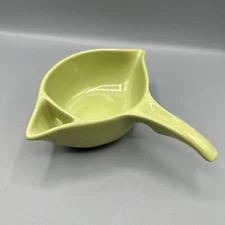 Vintage Ceramic Double Spout Gravy Boat Grease Strainer Green Chartreuse Handle