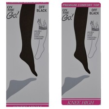    2 Pair BLACK Knee Highs Pantyhose 100 Nylon Doble Layer Band Premium Comfort