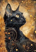 Gustav Klimt Black Cat Abstract Wall Art Poster Print Picture A3 A4 A5
