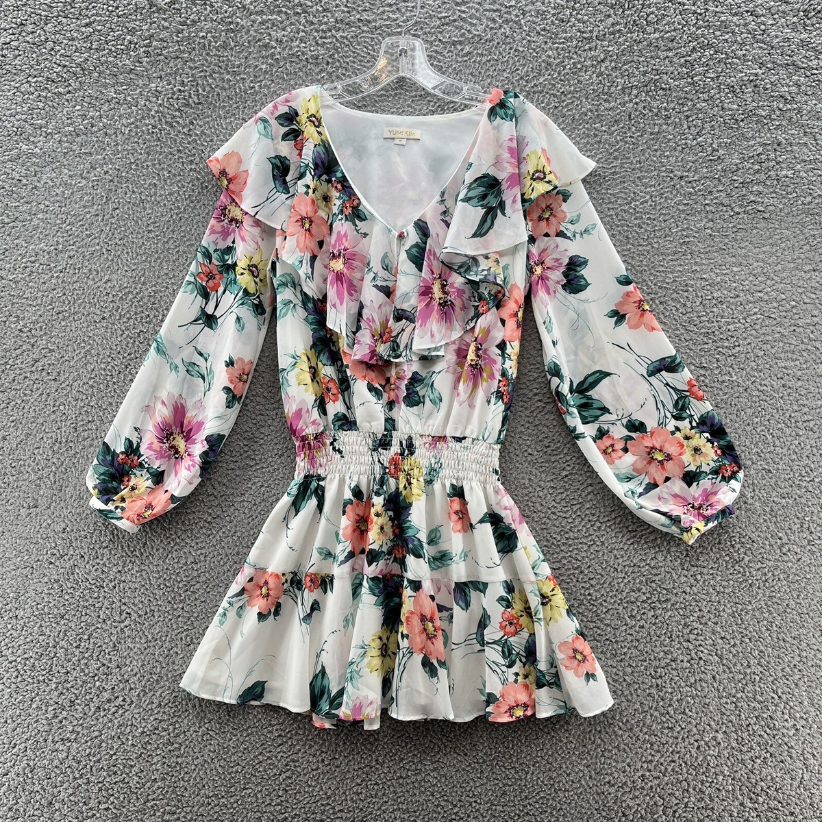 Yumi Kim Dress Womens Medium White Colorful Floral Only You Flowy Mini