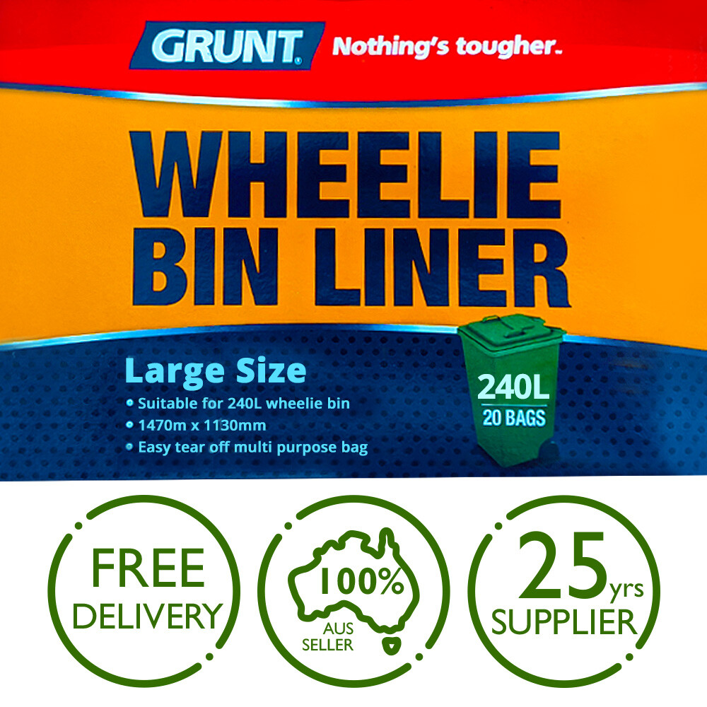 Grunt 240L Wheelie Bin Liners Black Large tough tear off Garbage Bag