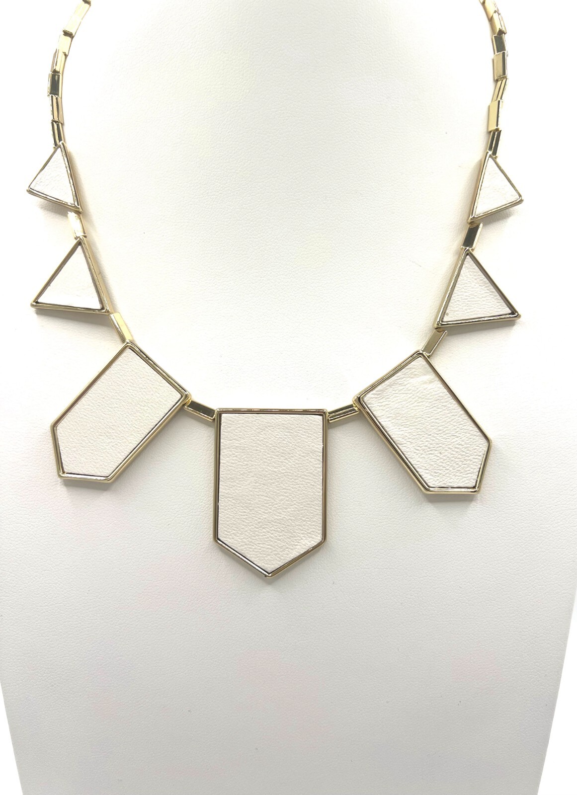 House of Harlow 1960 Gold Plated 5 Station White Leather Necklace