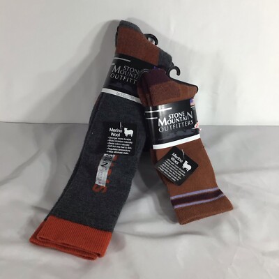 Men s Stone Mountain Outfitters Merino Wool Hiking Socks Size Medium 2 Pack