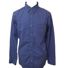 Banana Republic Men's Size M Blue Check Cotton Long Sleeve Soft Wash Shirt