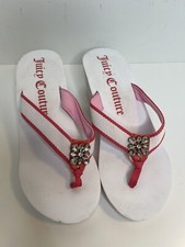 Juicy Couture Platform Flip Flop Sandals rhinestone white Pink Women Sz 10 Y2k