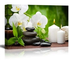 Canvas Prints - Zen Basalt Stones and Orchid on the Wood -24" x 36"