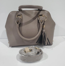 Handbag/ Shoulder Bag Greige Gray Beige with strap.