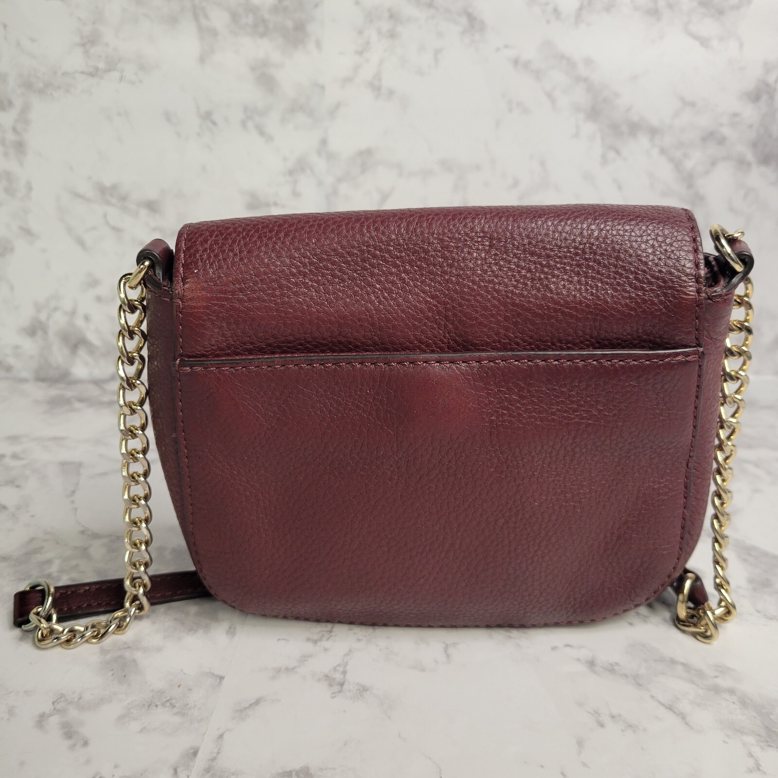 Michael Kors Fulton Leather Burgundy Crossbody Bag Purse Gold Chain Cute Small thumbnail 8