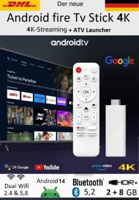 2025 Android 14 Fire Tv Stick Box 4K 2 Wifi BT-Sprachfernbedienung YouTube Apps+