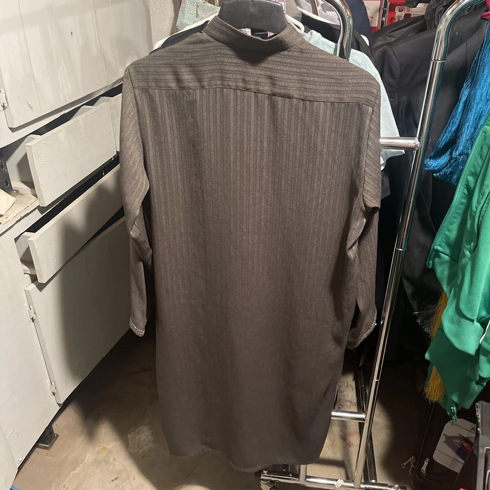 Men's Black Shirt Kurta Cotton Ethnic Clothing Dress Charcoal Without PJ - Image 2 of 4