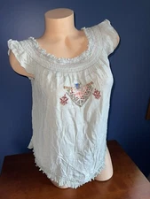 Hippie Laundry Aztec Top Jrs L Off Shoulder Flutter Boho Peasant Tank Embroidery