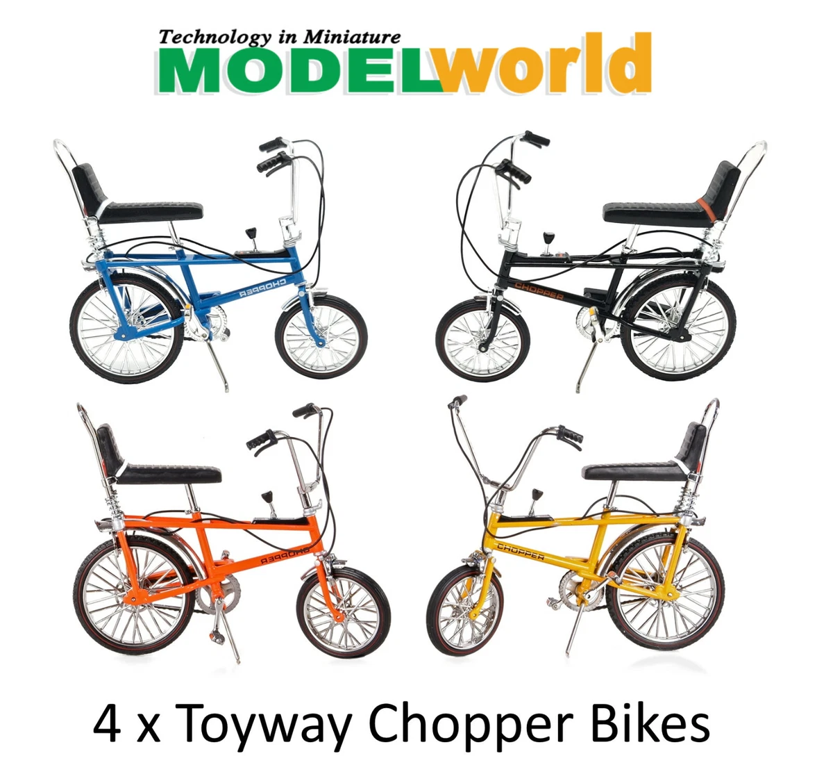 Yellow Blue Black Orange Raleigh Chopper MK1 Collectable Diecast Bundle 4pc Set