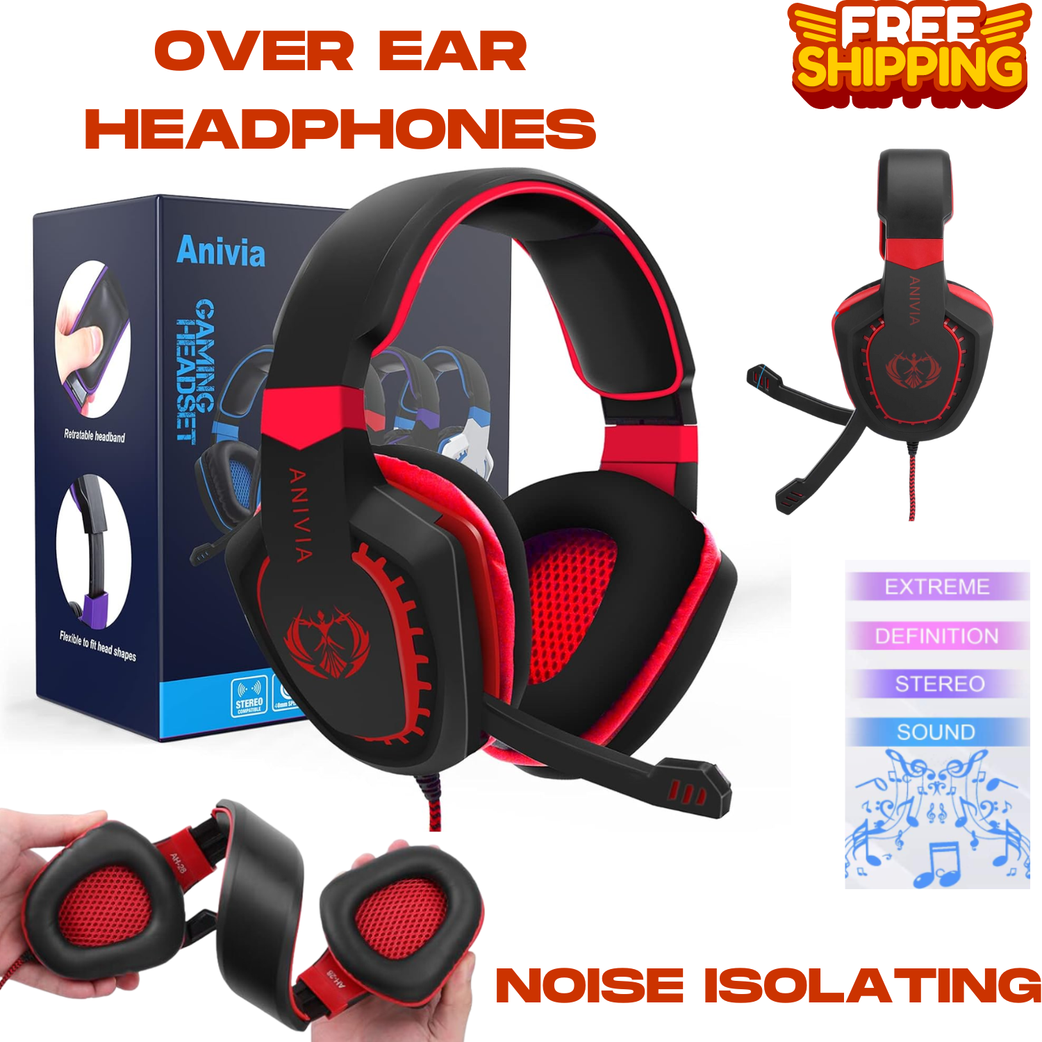 Over Ear Headphones Wired Stereo Headsets Gaming Headset W/ Mic Noise Isolating-image