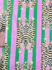Pure Cotton 5 Yard Animal Tiger Print Indian Fabric Running Hand Block Printed
