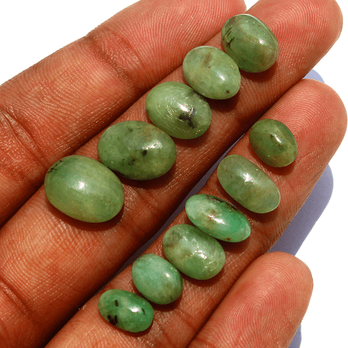 11 Pcs Natural Zambian Emerald Untreated 9mm-14mm Oval Cabochon Loose Gemstones - Picture 9 of 14