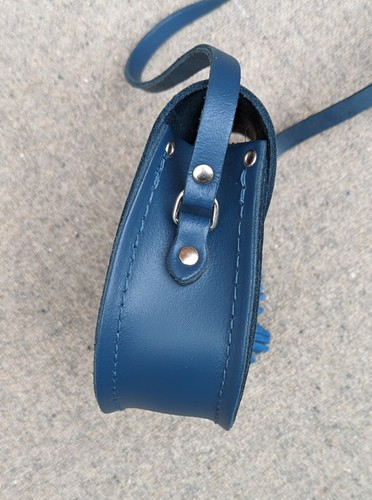 Cambridge Satchel Company "Mini Tassel Bag" blue leather crossbody saddle bag. - Picture 3 of 9